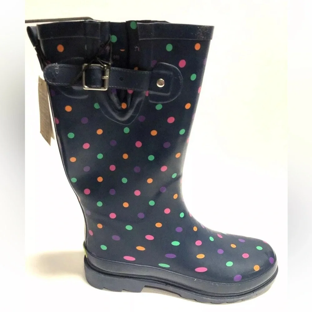 Western Chief Women’s Polka Dot Rain Boots Navy, Size 7 M.
